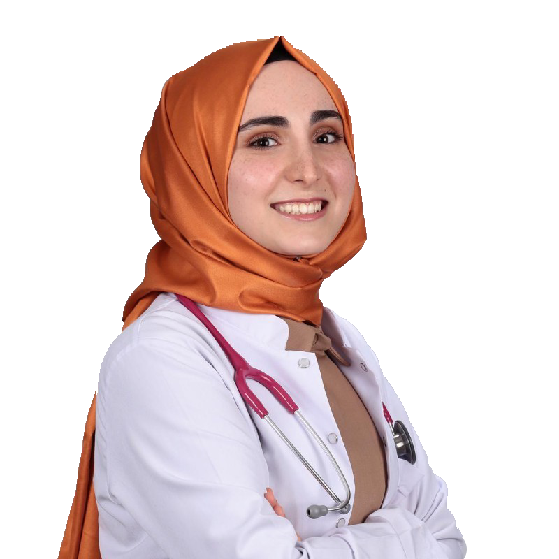 Uzm. Dr. Fatma Nurgül Demir'in profesyonel portre fotoğrafı, beyaz önlük ile nötr arka planda çekilmiş